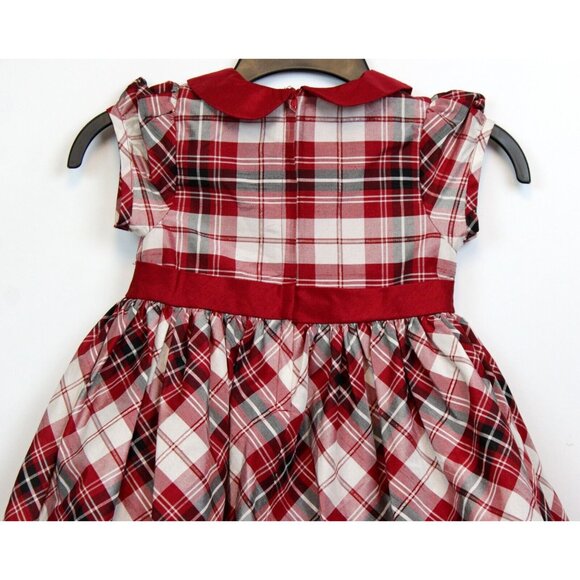 2012 Gymboree Holiday Memories Red White Plaid Dress sz 5T Shiny Lined Bow Cute - Picture 5 of 9